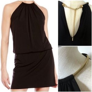 Jessica Simpson, Black Blouson Halter Mini Dress, Gold-Tone Neckline, Size 4